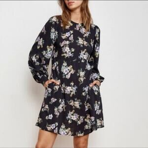 Anthropologie Velvet by Graham & Spencer Black & Blue Floral Print Mini Dress S